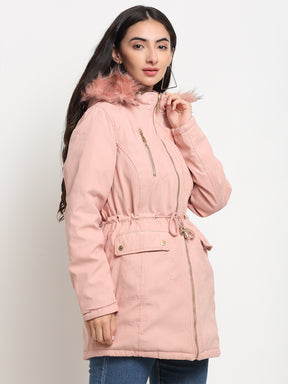 A Pink Colour Solid Hood Reversible Jacket 