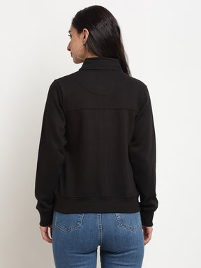 Women Black High Neck Solid Sweatshirt