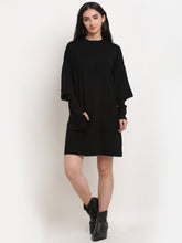 women black round neck solid dress