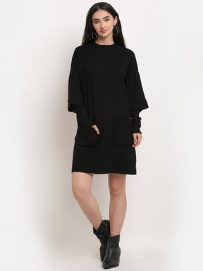 women black round neck solid dress