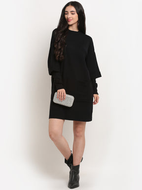 women black round neck solid dress