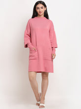 women pink round neck solid dress