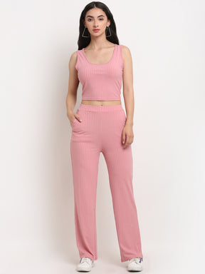 Women Pink Round Neck Solid Sets