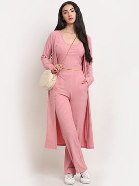 Women Pink Round Neck Solid Sets