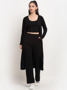 Women Black Round Neck Solid Sets