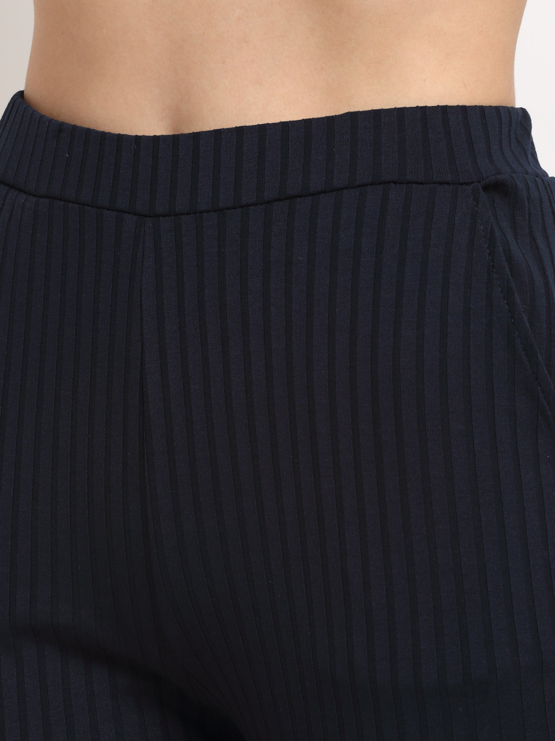 Women Navy Blue Round Neck Solid Sets