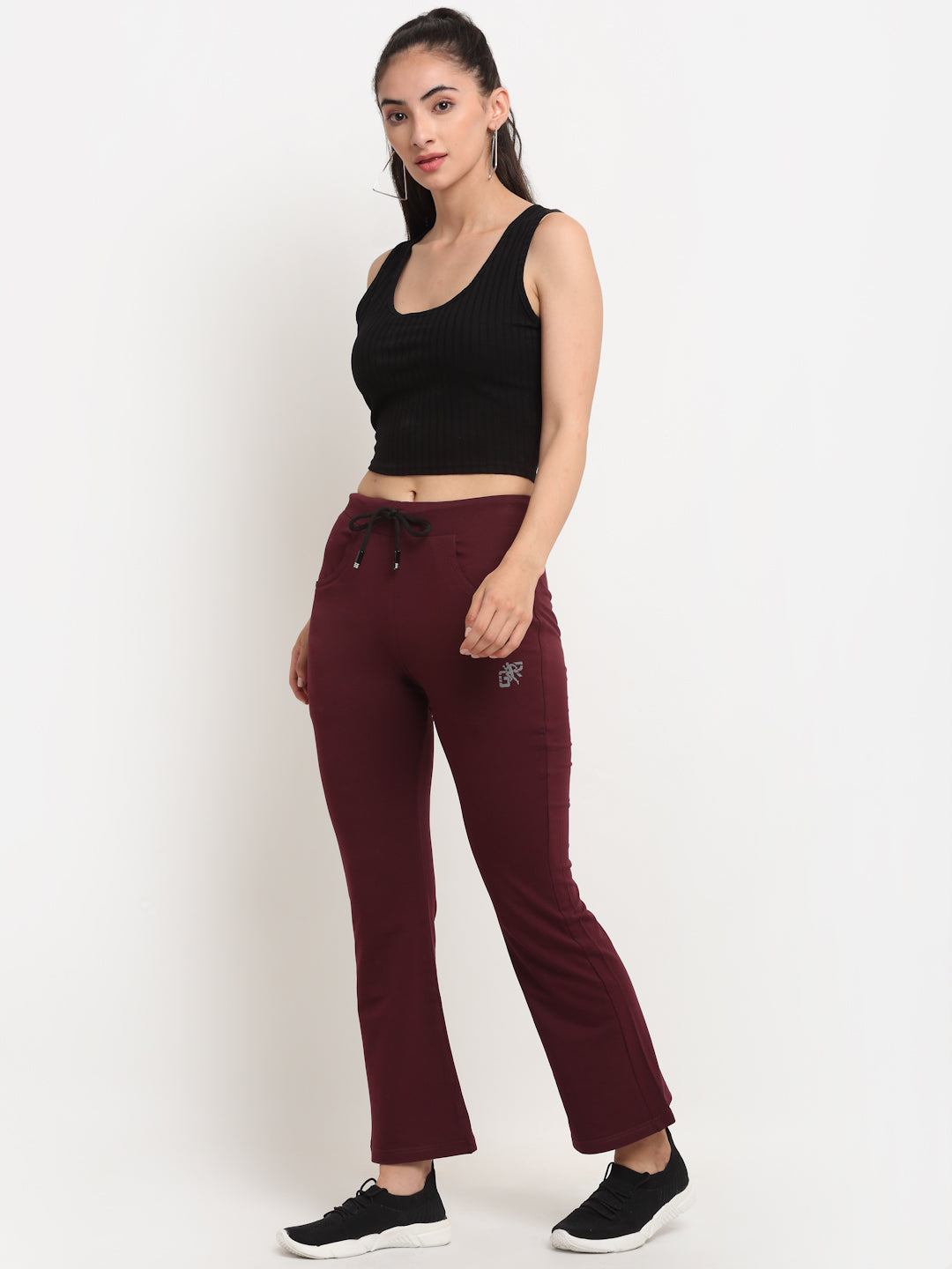 Women Maroon Solid Cotton Linen Lower