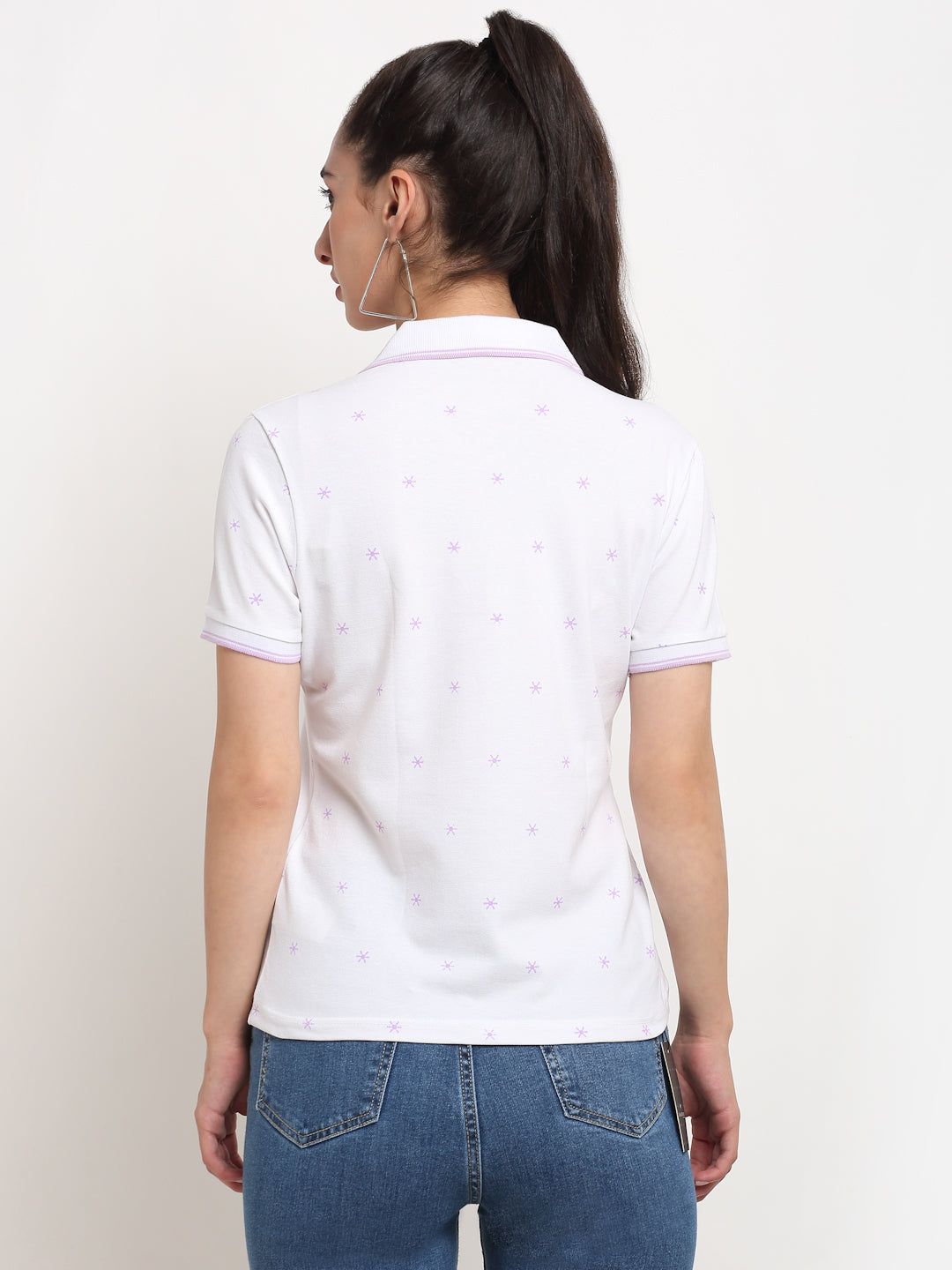 Women Straight-Fit Polo Neck White T-Shirt