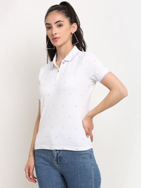 Women Straight-Fit Polo Neck White T-Shirt