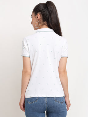 Women Slim-Fit Polo Neck White T-Shirt