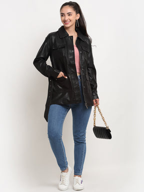 Women Black Collared Solid Jacket