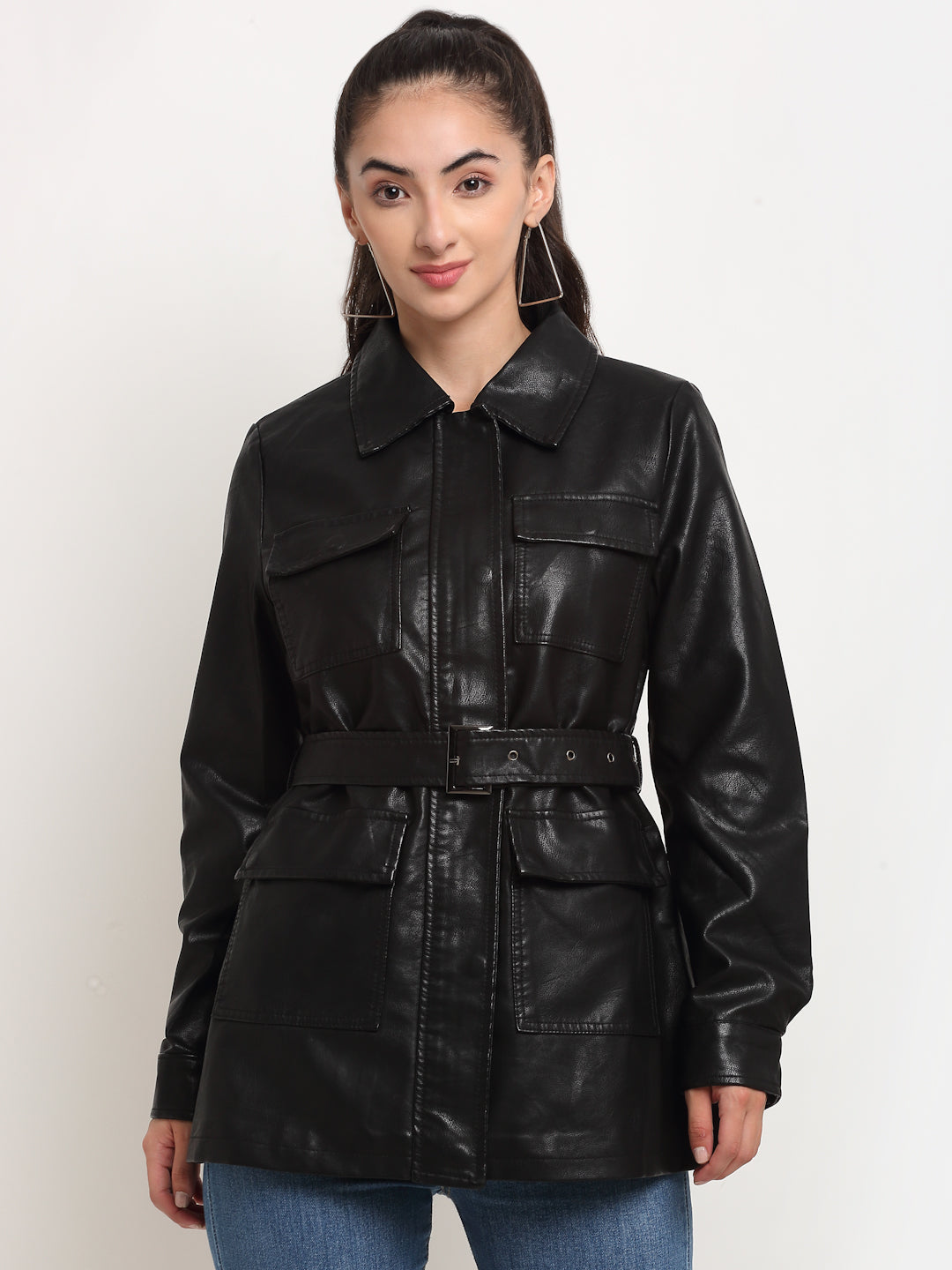 Women Black Solid Full Sleeve Collar Neck Jacket