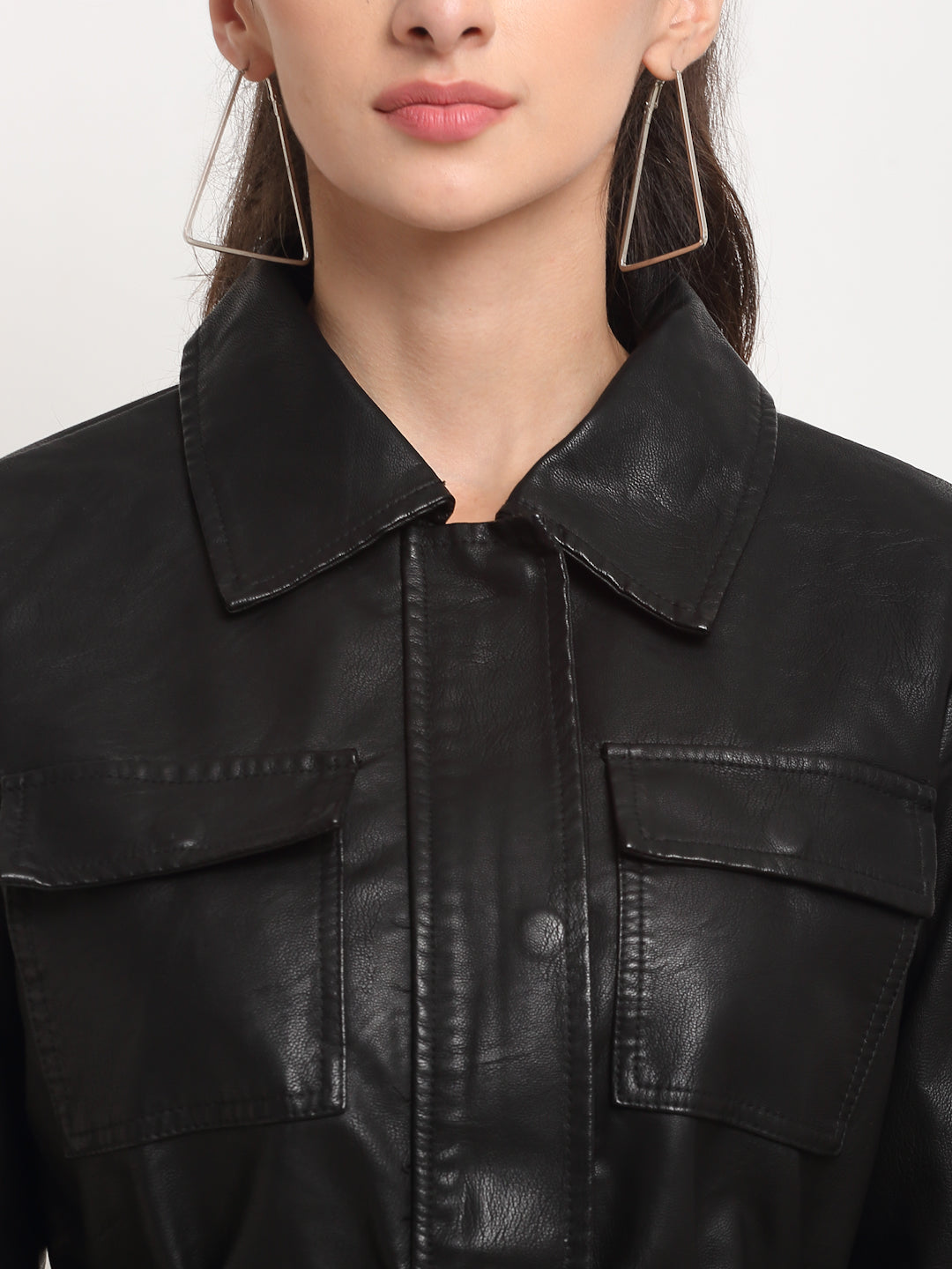 Women Black Collared Solid Jacket