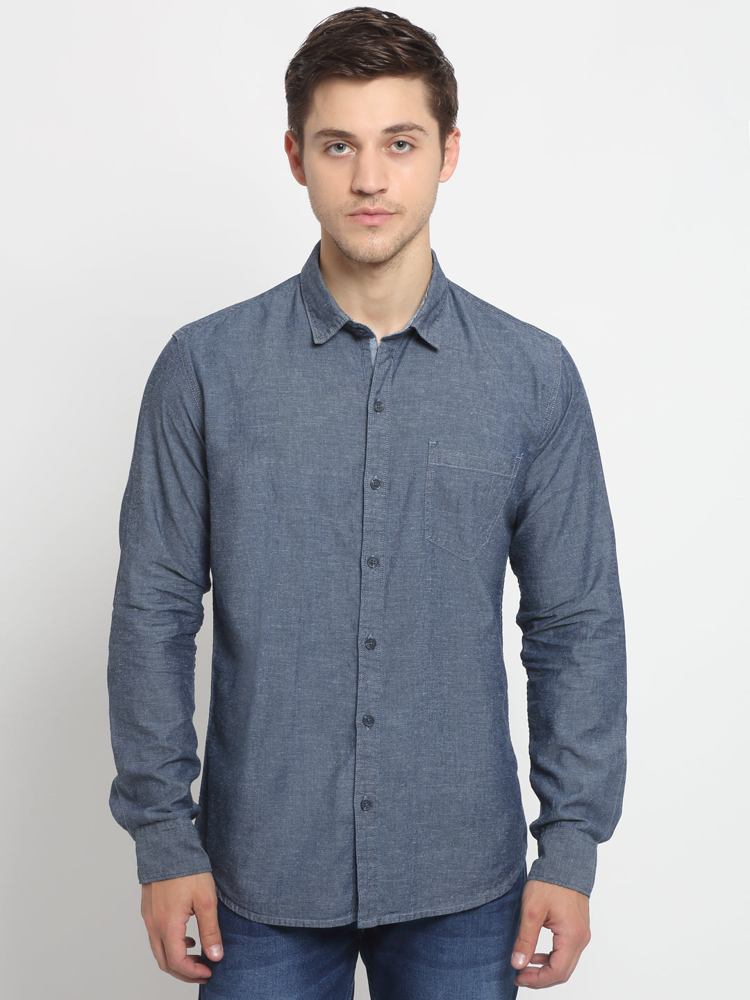 Men Blue Shirt Collar Solid Shirt