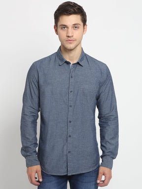 Men Blue Shirt Collar Solid Shirt