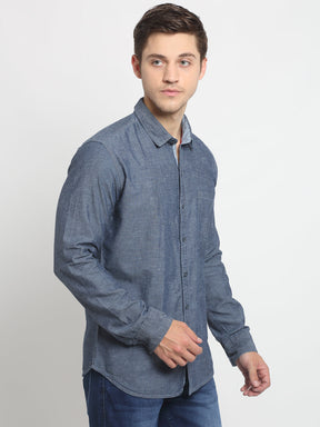 Men Blue Shirt Collar Solid Shirt