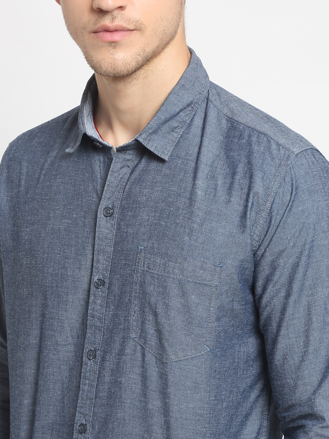 Men Blue Shirt Collar Solid Shirt