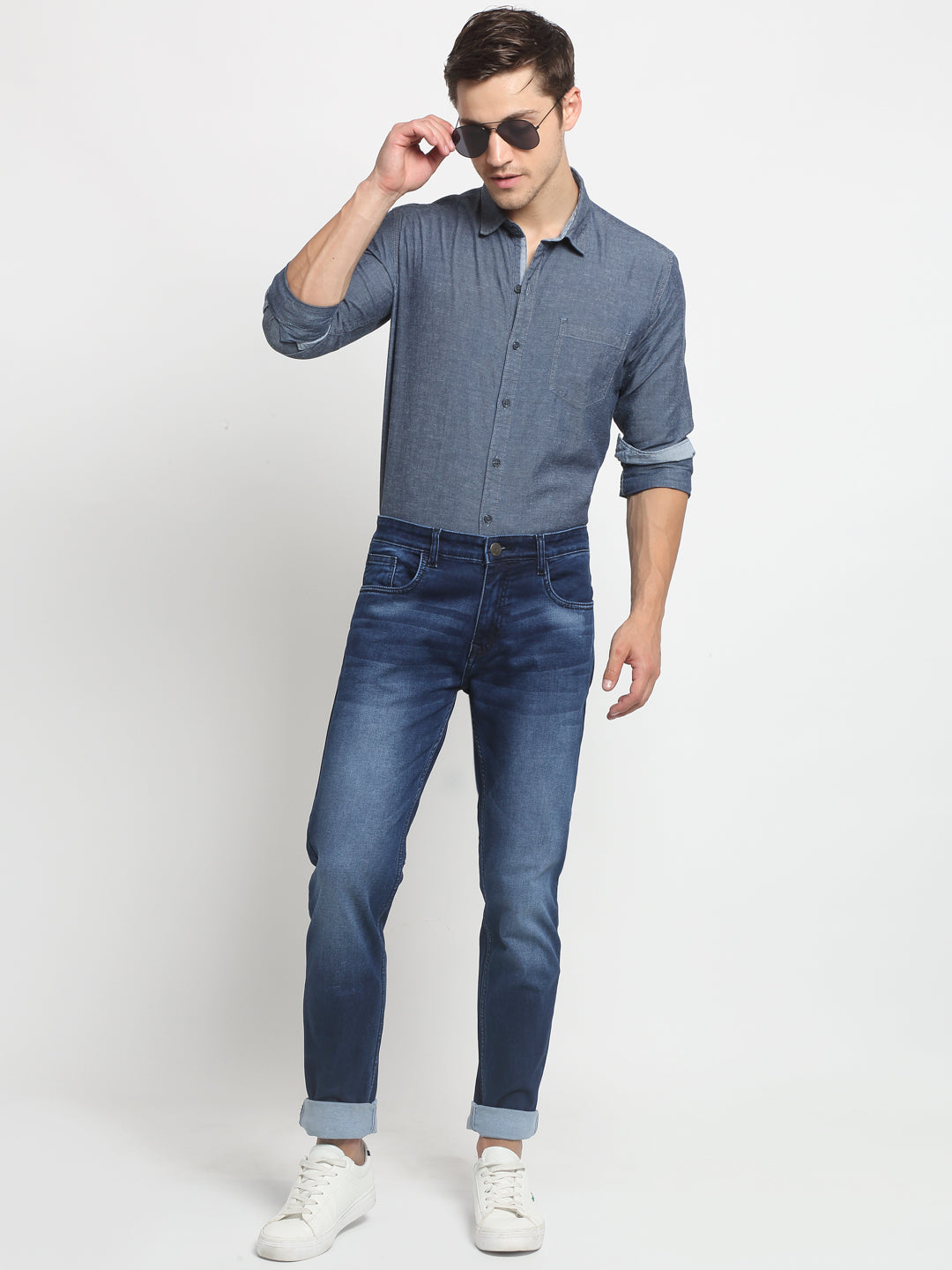 Men Blue Shirt Collar Solid Shirt