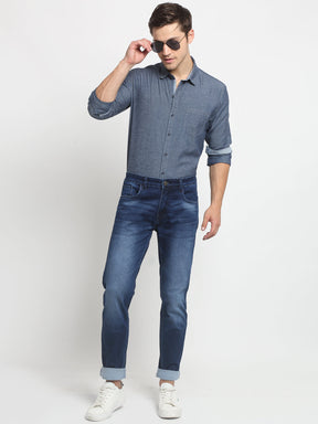 Men Blue Shirt Collar Solid Shirt