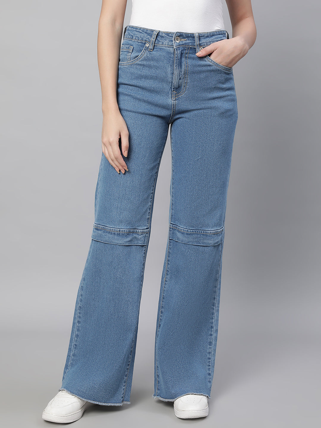 Women Blue Straight-Fit Full Length Stretchable Jeans - Global Republic