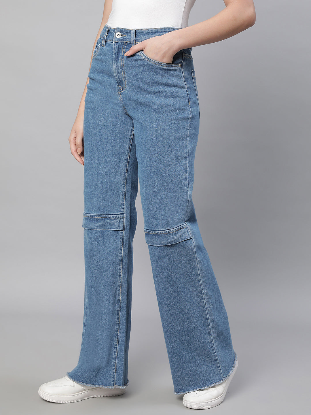 Women Blue Straight-Fit Full Length Stretchable Jeans - Global Republic