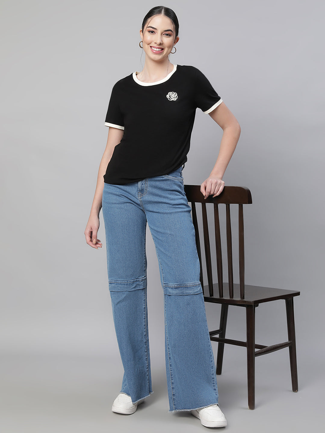Women Blue Straight-Fit Full Length Stretchable Jeans - Global Republic