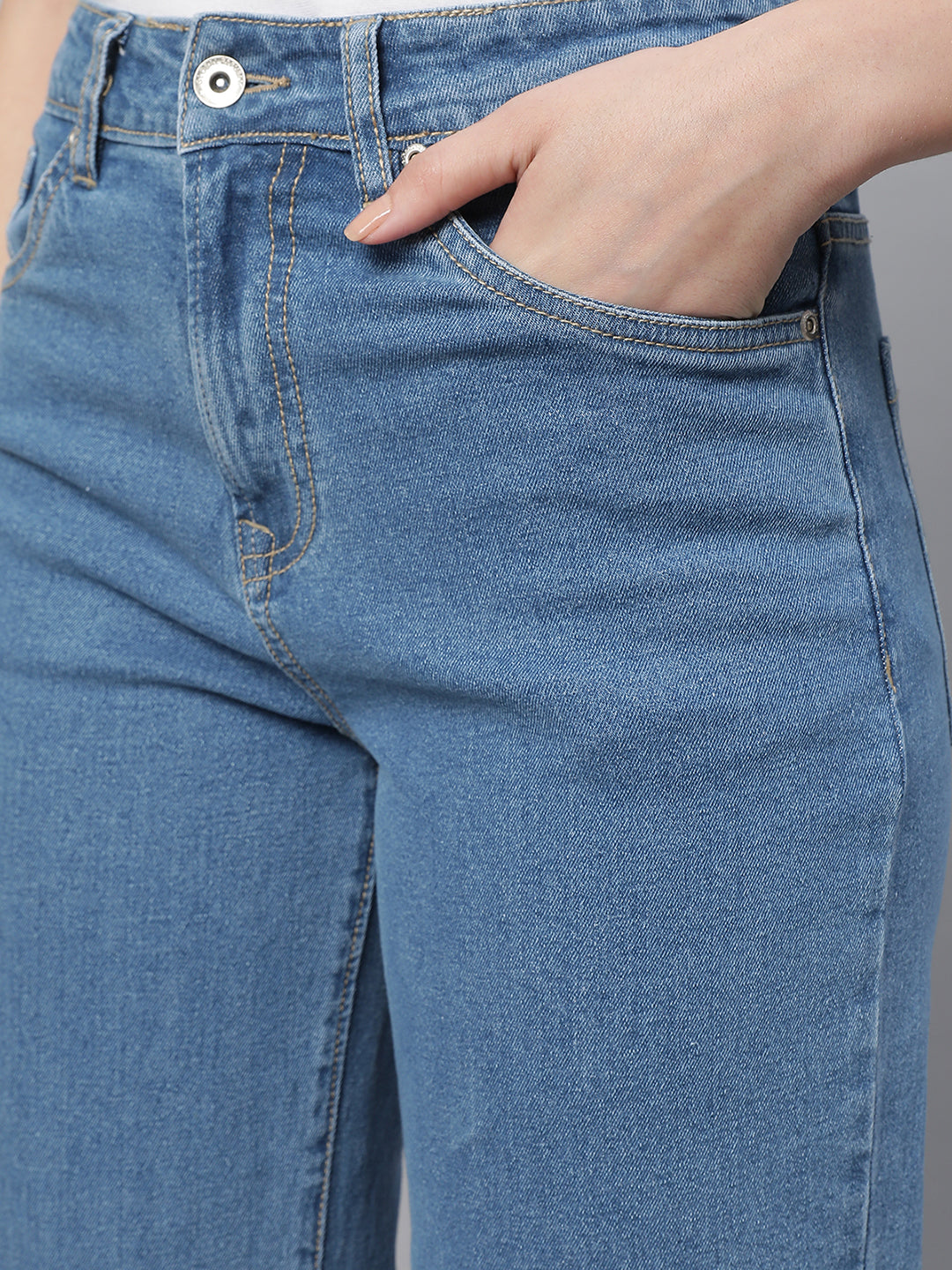 Women Blue Straight-Fit Full Length Stretchable Jeans - Global Republic
