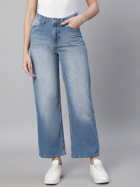 Women Blue Straight-Fit Ankle Length Stretchable Jeans