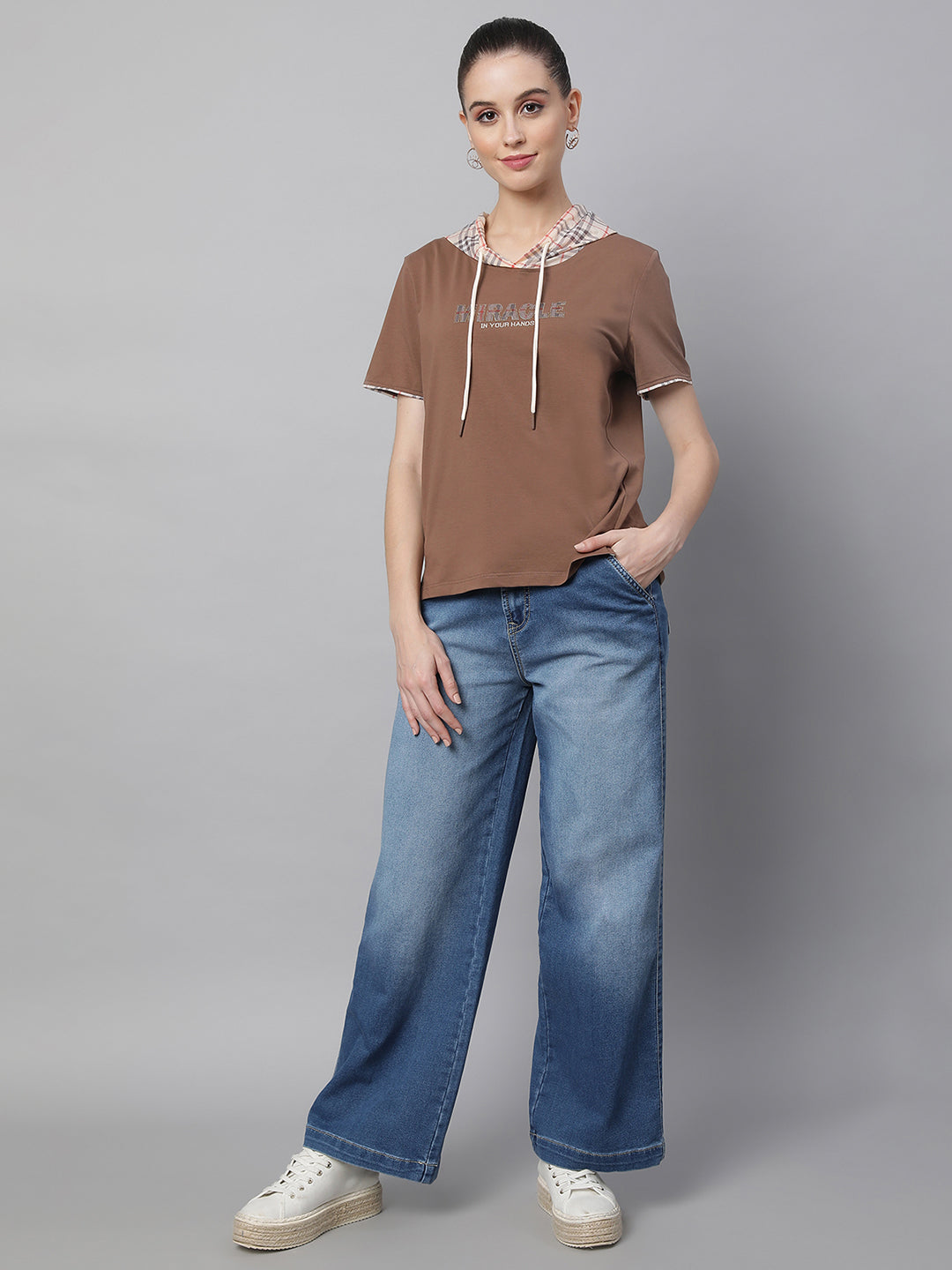Women Light Blue Loose Fit Wide Leg Stretchable Jeans - Global Republic