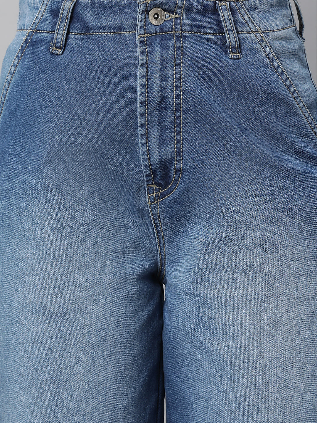 Women Light Blue Loose Fit Wide Leg Stretchable Jeans - Global Republic