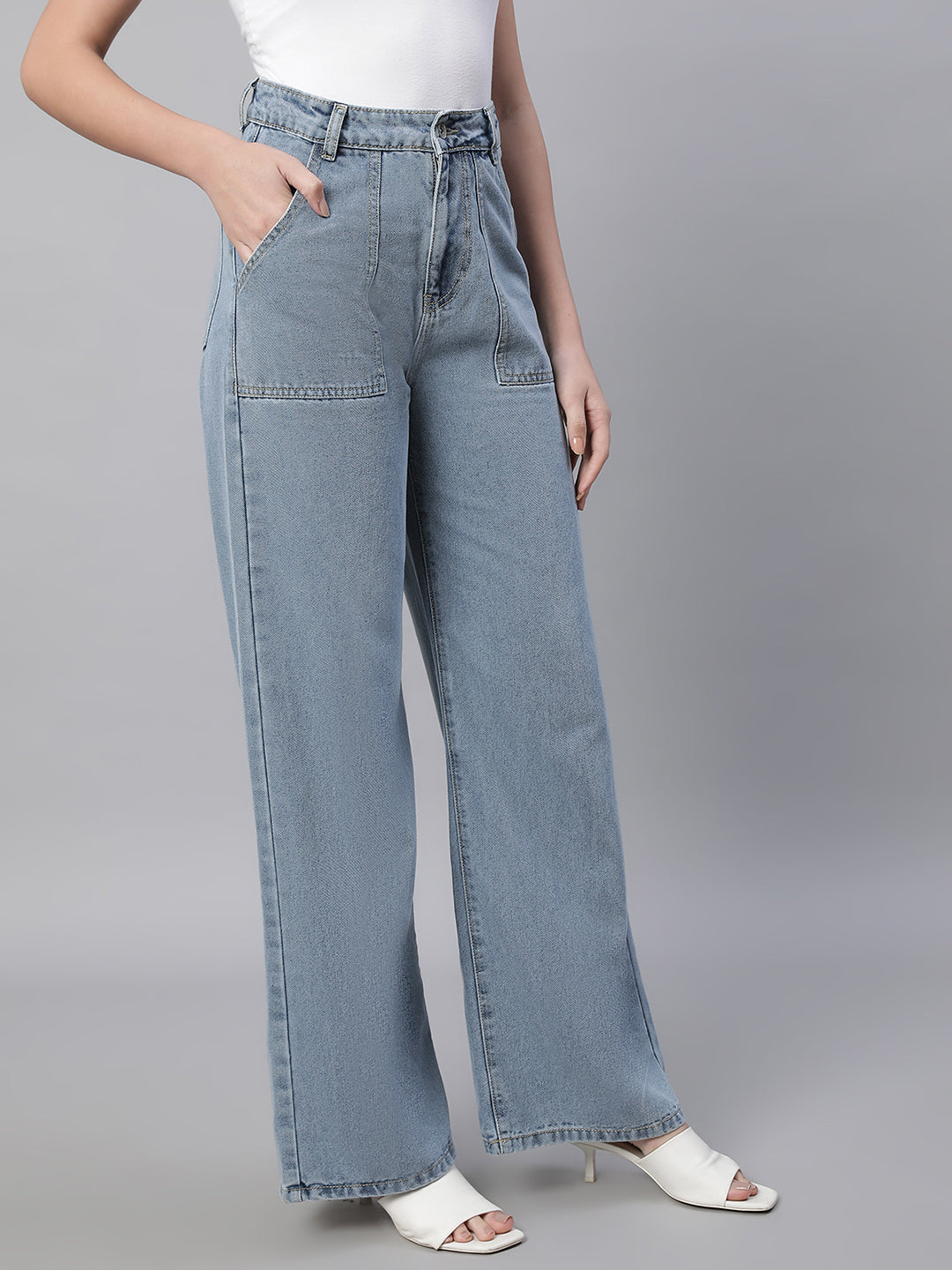 Women Light Blue Flared Leg Stretchable Jeans