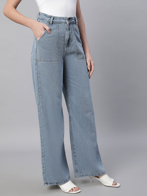 Women Light Blue Flared Leg Stretchable Jeans
