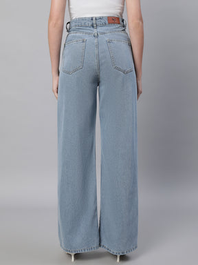 Women Light Blue Flared Leg Stretchable Jeans