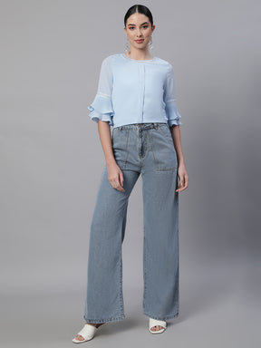 Women Light Blue Flared Leg Stretchable Jeans
