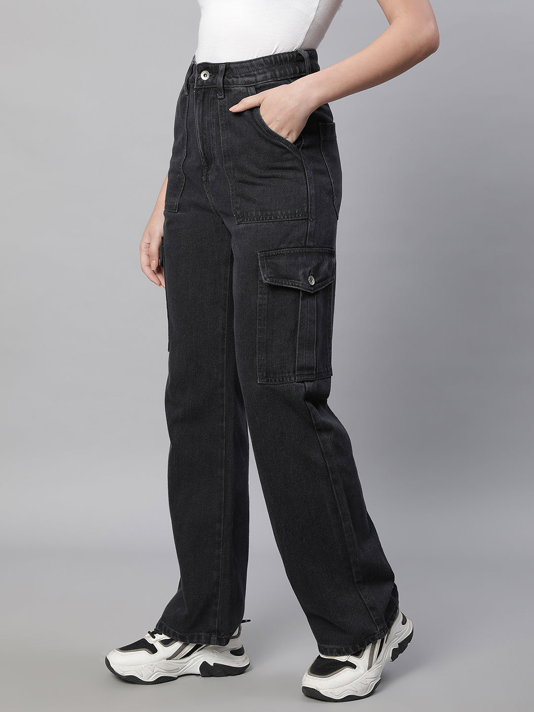 Women Iron Grey Regular-Fit Stretchable Jeans - Global Republic