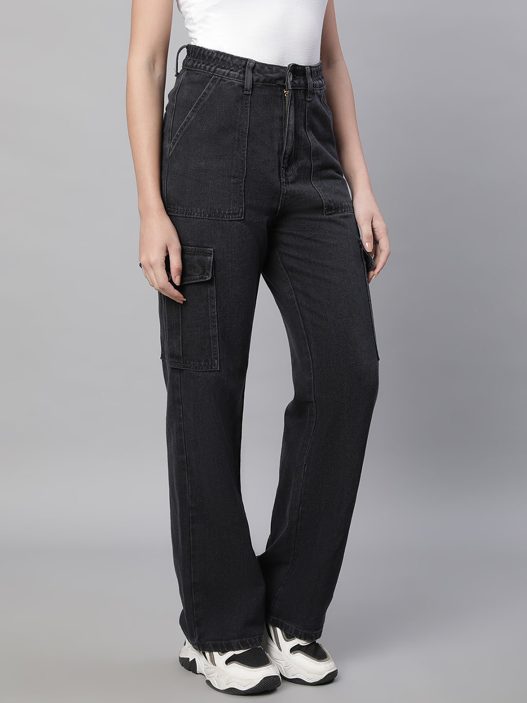 Women Iron Grey Regular-Fit Stretchable Jeans - Global Republic