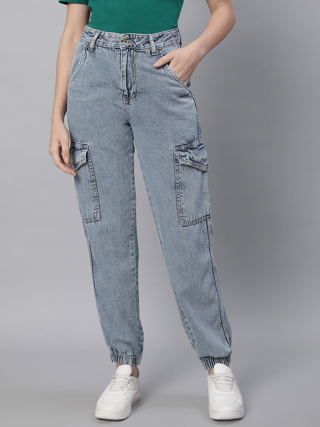 Women Light Blue Stretchable Joggers Jeans