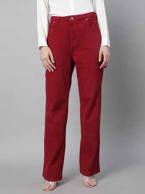 Women Straight Fit Full Length Red Jeans