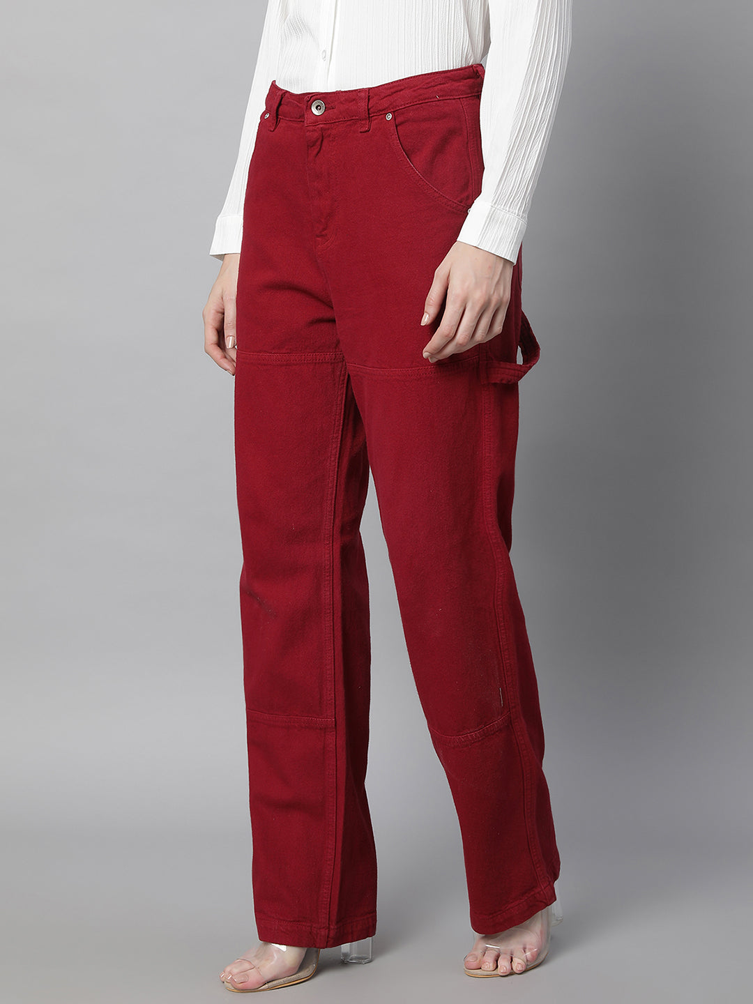 Women Straight Fit Full Length Red Jeans