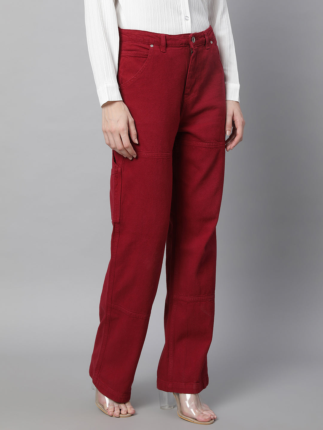 Women Straight Fit Full Length Red Jeans