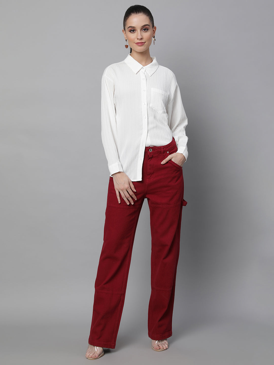 Women Straight Fit Full Length Red Jeans