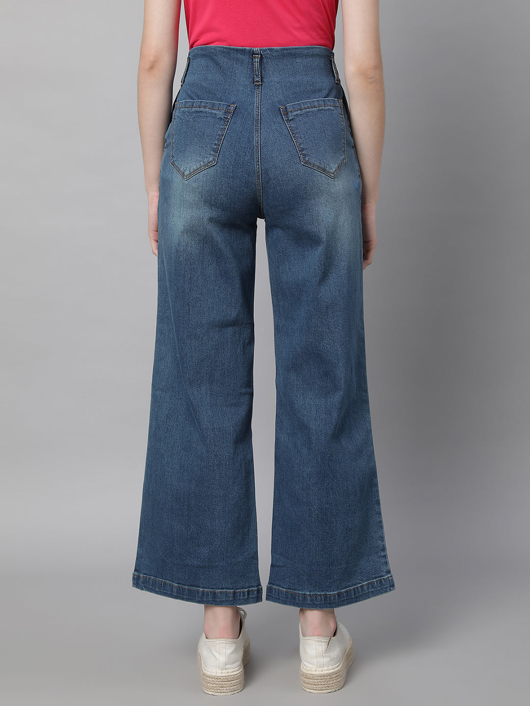Women Flared Leg Straight Loose Fit Tint Blue Jeans - Global Republic
