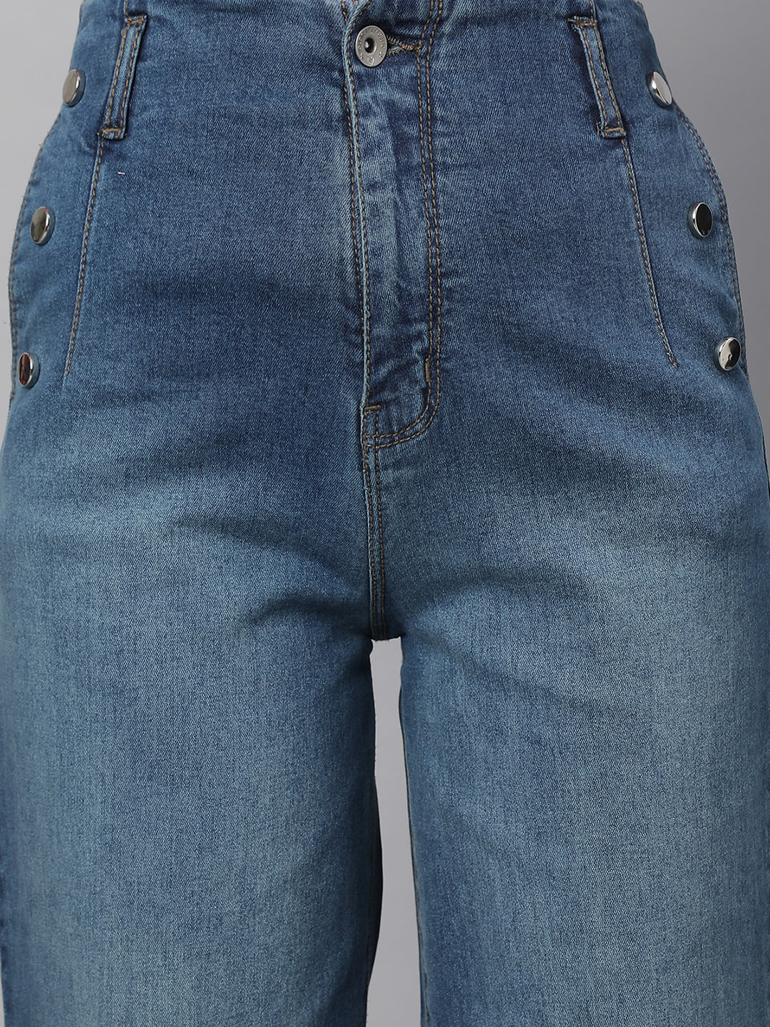 Women Flared Leg Straight Loose Fit Tint Blue Jeans - Global Republic
