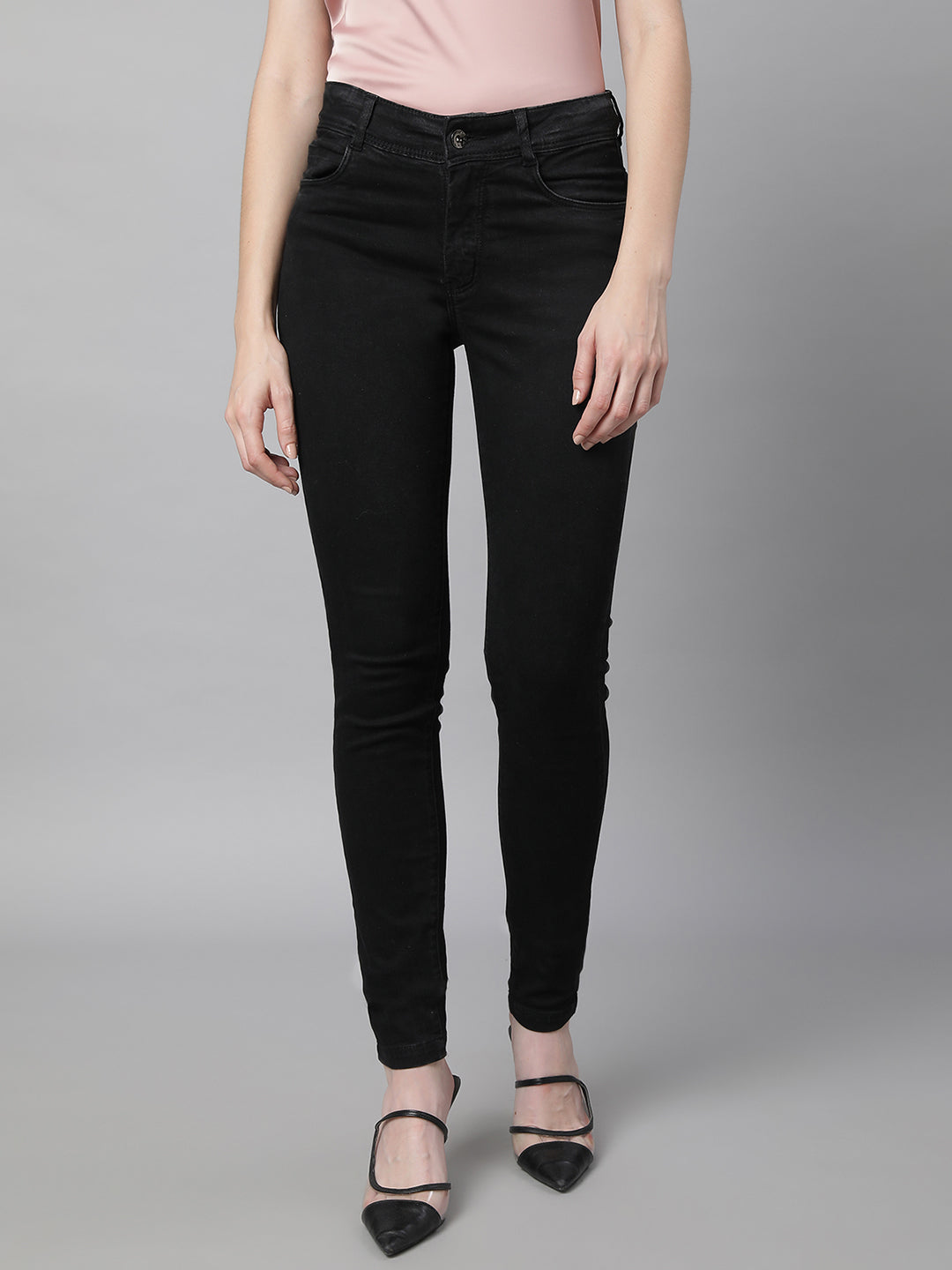 Women Mid Rise Slim Fit Black Jeans