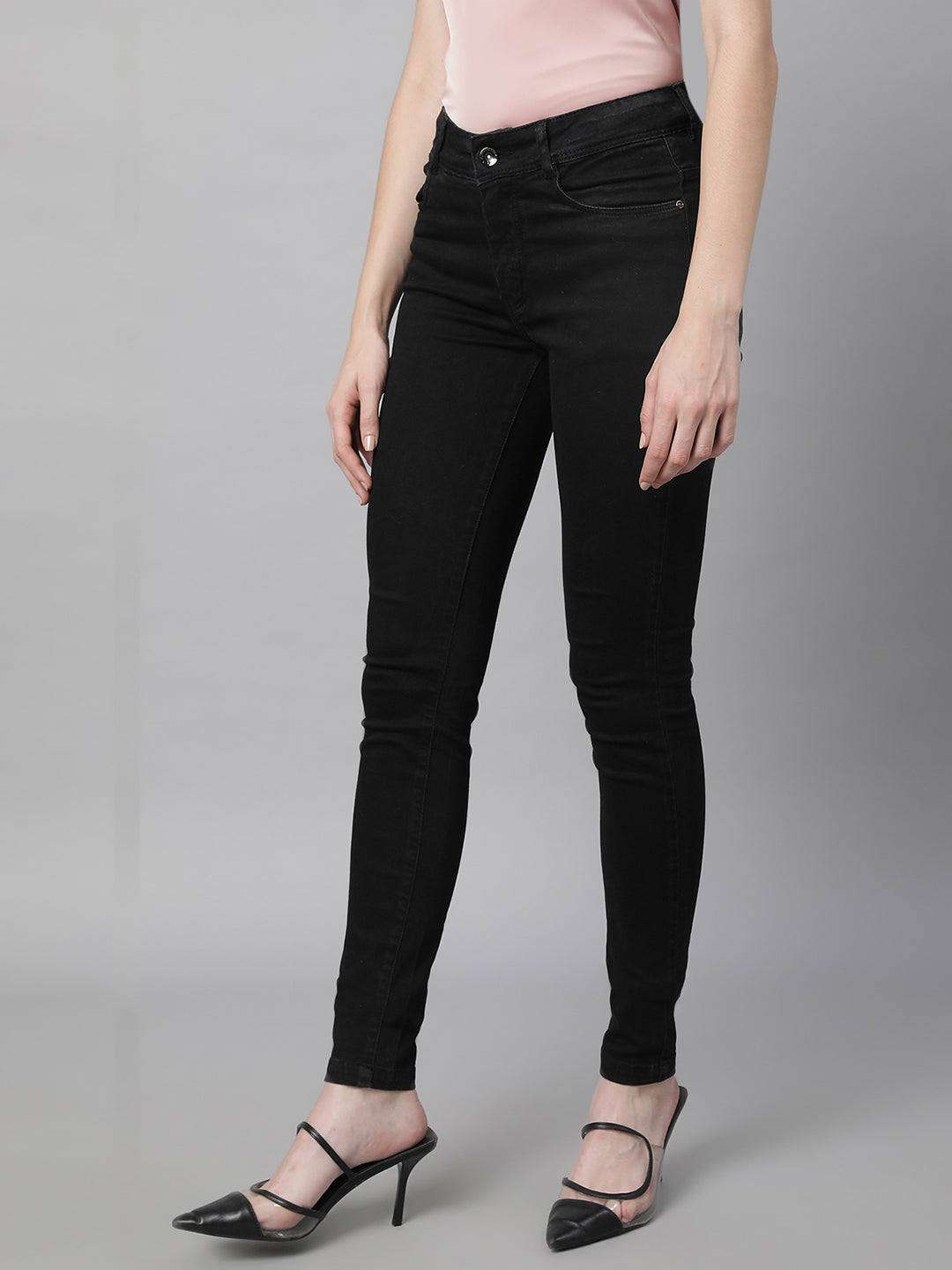 Women Mid Rise Slim Fit Black Jeans