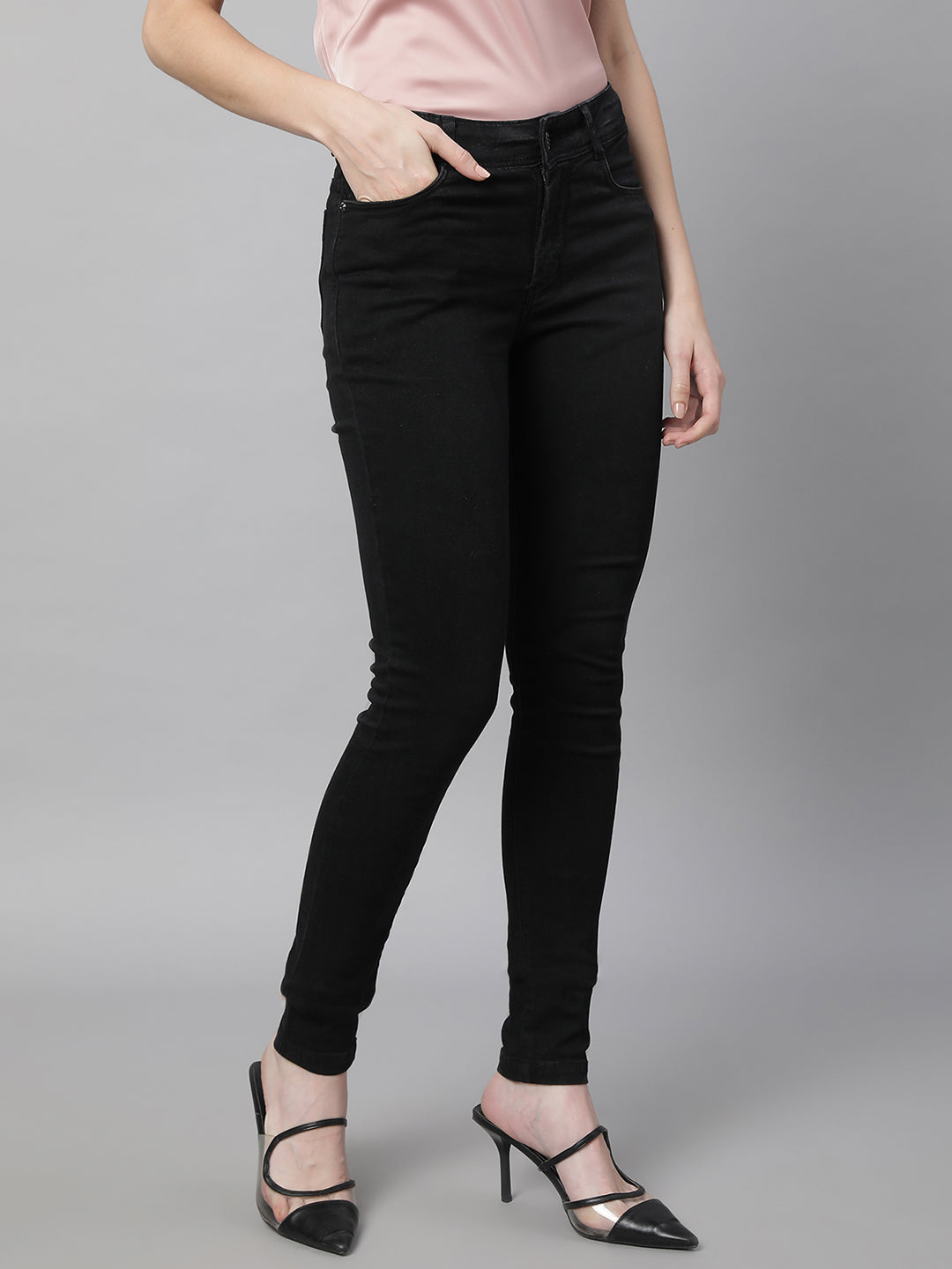 Women Mid Rise Slim Fit Black Jeans