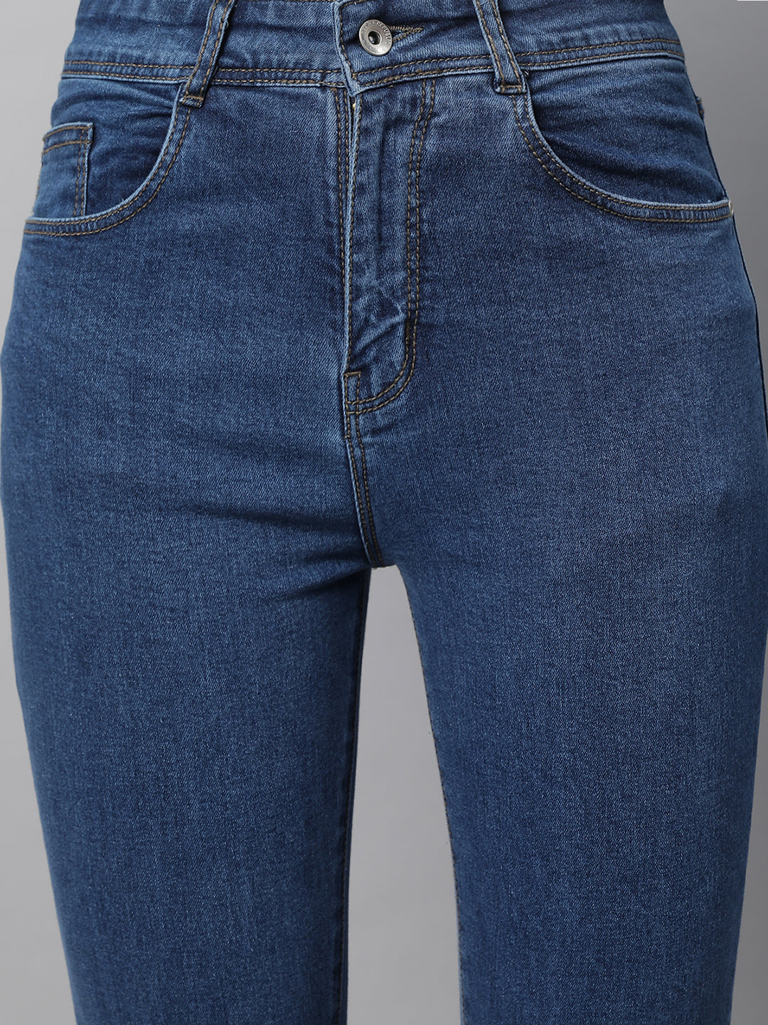 Women High Rise Slim Fit Bell Bottom Blue Jeans