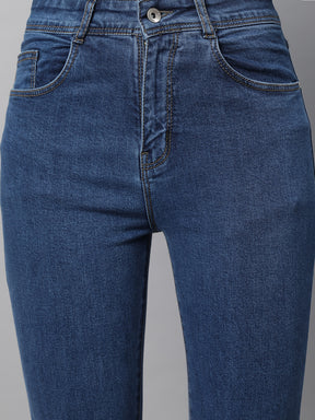 Women High Rise Slim Fit Bell Bottom Blue Jeans