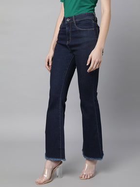 Women Raw Blue Bell-Bottom Ankle Length Jeans