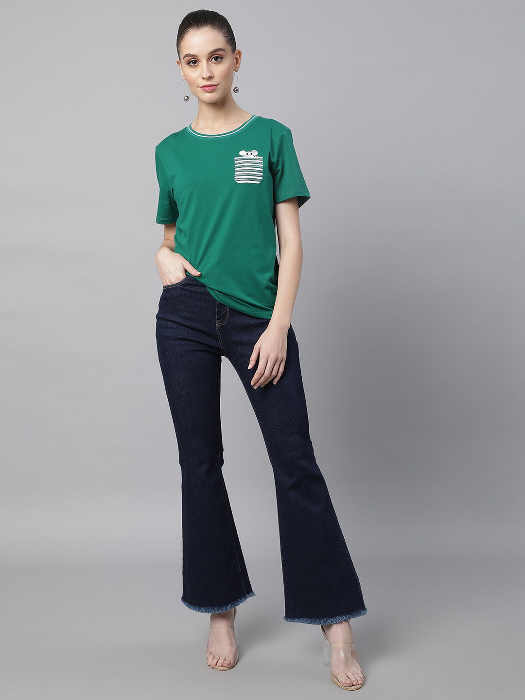 Women Raw Blue Bell-Bottom Ankle Length Jeans